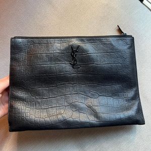 YSL crocodile clutch bag black